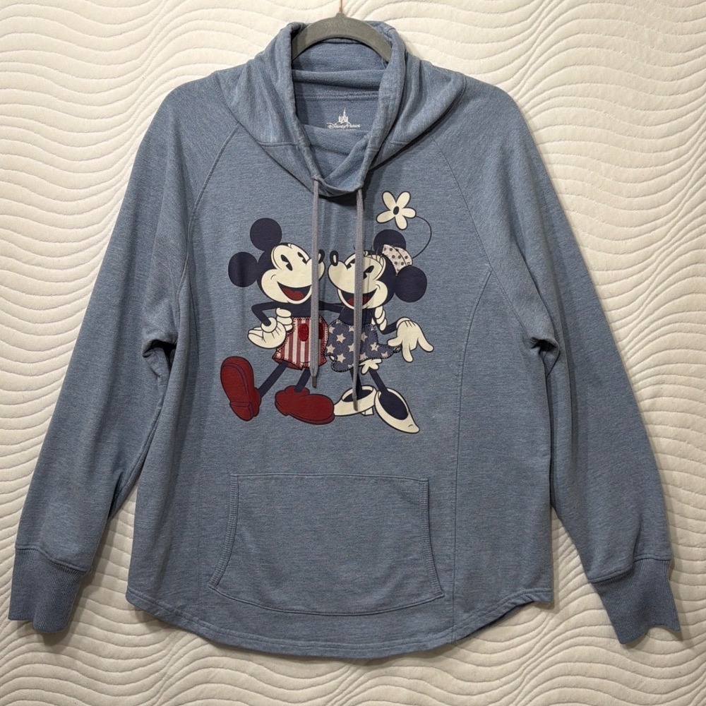 Disney Parks Mickey Minnie‎ Americana Cowl Neck Hoodie Blue Womens Large